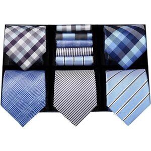Mens Ties Set 5PCS Collection Tie with Pocket Sqaure Formal Business